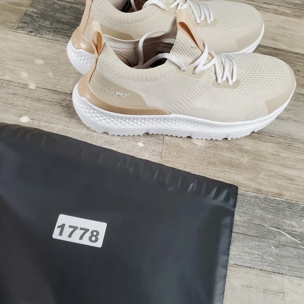 Timberland PRO Setra Knit‎ Womens Work Shoes Sz 7 M Beige Composite Toe Sneakers
